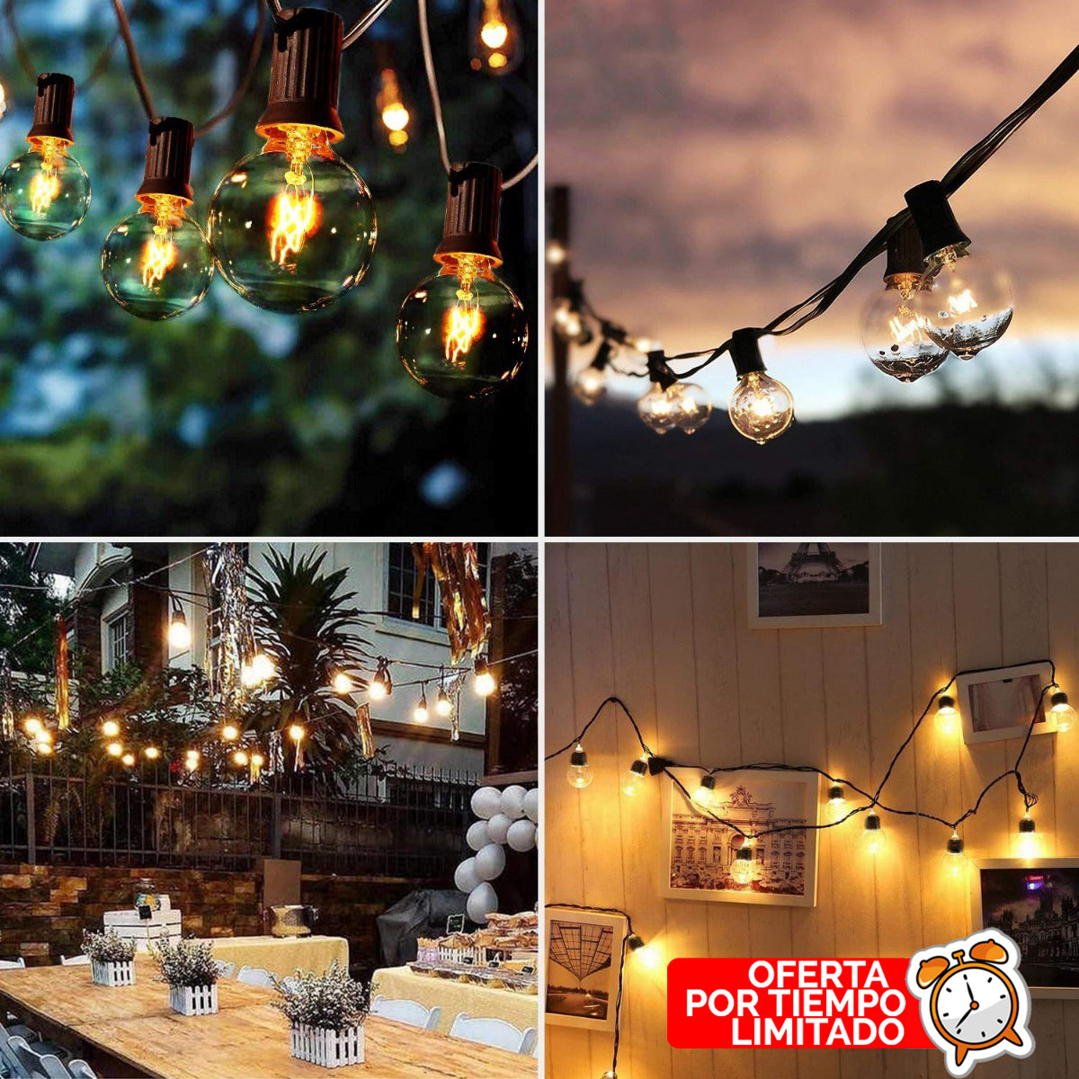 Guia Guirnalda Luces Vintage 7,62 Metros + 25 Lamparitas + 2 Repuestos Premium