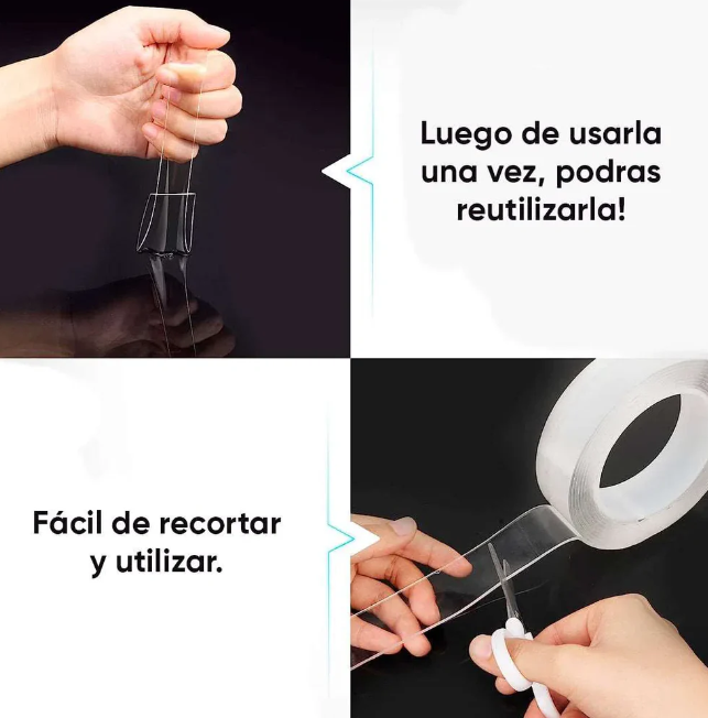 Cinta Doble Faz Magica Reutilizable 5M Alta Adherencia Premium