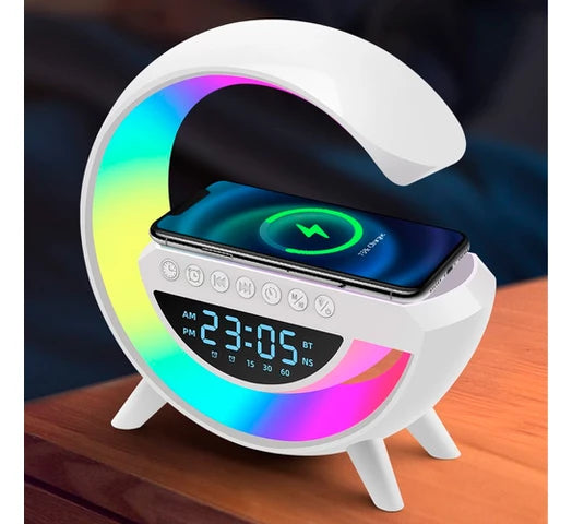 Parlante Veladora G Cargador Inalambrico Celular 3 en 1 Luces RGB